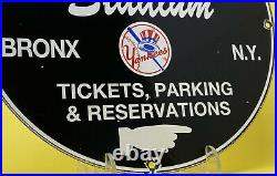 Vintage New York Yankee's Porcelain Stadium Sign Gas Oil Pump Plate Bronx Ny Mlb