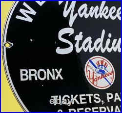 Vintage New York Yankee's Porcelain Stadium Sign Gas Oil Pump Plate Bronx Ny Mlb