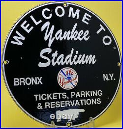 Vintage New York Yankee's Porcelain Stadium Sign Gas Oil Pump Plate Bronx Ny Mlb