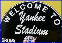 Vintage New York Yankee's Porcelain Stadium Sign Gas Oil Pump Plate Bronx Ny Mlb