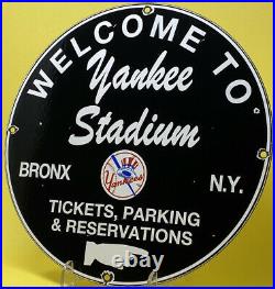 Vintage New York Yankee's Porcelain Stadium Sign Gas Oil Pump Plate Bronx Ny Mlb