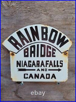 Vintage Niagara Falls Porcelain Sign Rainbow Bridge Old Canada Forest Service
