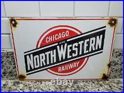 Vintage North Western Railway Porcelain Sign Chicago Railroad Train Line Oil Gas