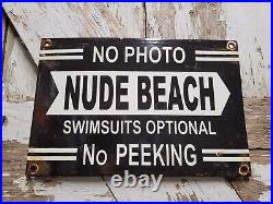 Vintage Nude Beach Porcelain Sign Old No Photos Forest Service Ocean Park Sea