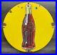 Vintage-ORIGINAL-1930-s-Coca-Cola-Yellow-Porcelain-Button-Sign-Soda-Pop-Gas-01-kboe