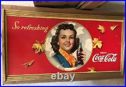 Vintage ORIGINAL 1941 Large Coca-Cola Coke Cardboard Sign in Original Wood Frame