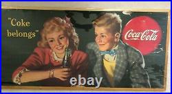 Vintage ORIGINAL 1944 Large Coca Cola Coke Cardboard Sign Coke Belongs, VG/VG+