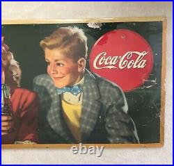 Vintage ORIGINAL 1944 Large Coca Cola Coke Cardboard Sign Coke Belongs, VG/VG+