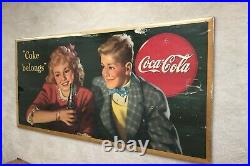 Vintage ORIGINAL 1944 Large Coca Cola Coke Cardboard Sign Coke Belongs, VG/VG+