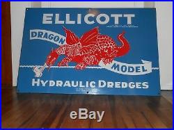 Vintage ORIGINAL PORCELAIN Ellicott Hydraulic Dredges DRAGON Advertising SIGN