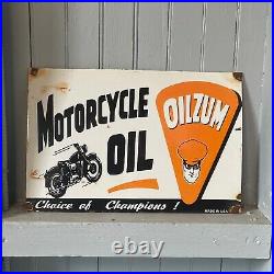 Vintage Oil Zum Porcelain Sign Gas + Oil Motorcycle Oil