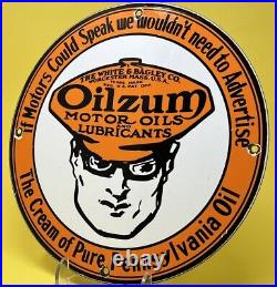 Vintage Oilzum Motor Oil Porcelain Metal White & Bagley USA 12 Button Gas Sign
