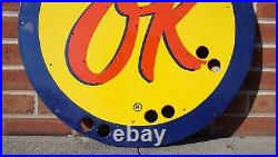 Vintage Ok Chevrolet Porcelain Metal Gas Oil Sign Ad 24'' Dealership Sales Rare