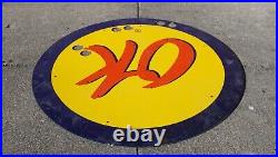 Vintage Ok Chevrolet Porcelain Metal Gas Oil Sign Ad 24'' Dealership Sales Rare