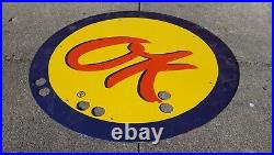 Vintage Ok Chevrolet Porcelain Metal Gas Oil Sign Ad 24'' Dealership Sales Rare