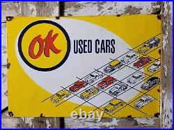 Vintage Ok Used Cars Porcelain Sign 30 Old Car Dealership Gas Truck Auto Sales