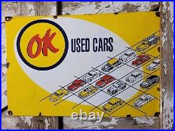 Vintage Ok Used Cars Porcelain Sign 30 Old Car Dealership Gas Truck Auto Sales