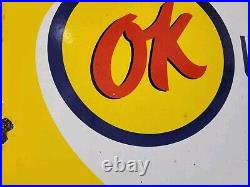 Vintage Ok Used Cars Porcelain Sign 30 Old Car Dealership Gas Truck Auto Sales