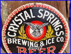 Vintage Old Antique Rare Crystal Springs Beer Adv. Porcelain Enamel Sign Board