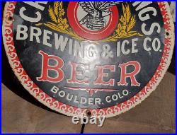 Vintage Old Antique Rare Crystal Springs Beer Adv. Porcelain Enamel Sign Board