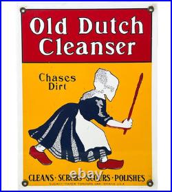 Vintage Old Dutch Cleanser Porcelain Sign Gas Oil Clogs Netherlands Cleaning