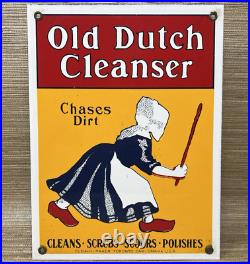 Vintage Old Dutch Cleanser Porcelain Sign Gas Oil Clogs Netherlands Cleaning