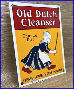 Vintage Old Dutch Cleanser Porcelain Sign Gas Oil Clogs Netherlands Cleaning