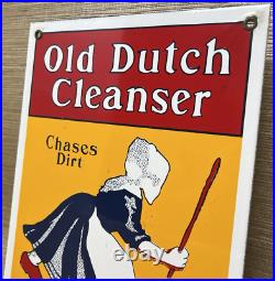 Vintage Old Dutch Cleanser Porcelain Sign Gas Oil Clogs Netherlands Cleaning