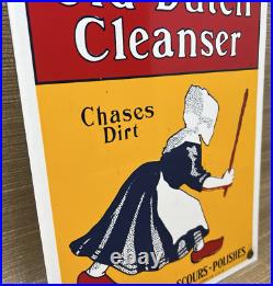 Vintage Old Dutch Cleanser Porcelain Sign Gas Oil Clogs Netherlands Cleaning