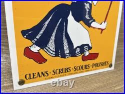 Vintage Old Dutch Cleanser Porcelain Sign Gas Oil Clogs Netherlands Cleaning