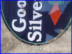 Vintage Old Original Porcelain Enamel Sign Goodrich Silvertowns Tyre Flange 1930