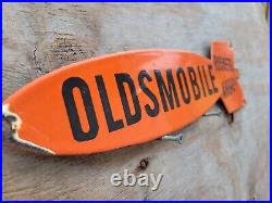 Vintage Oldsmobile Porcelain Sign Pontiac Rocket Car Dealer Sales Lube Oil Gas