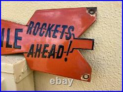 Vintage Oldsmobile Porcelain Sign Rockets Car Dealer Pontiac Gas Oil Garage Shop