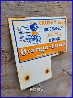 Vintage Orange Crush Porcelain Sign Soda Tag Topper Gas Oil Beverage Advertising