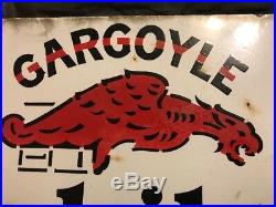 Vintage Orig. Mobiloil Gargoyle Double Sided Porcelain Flange Sign 25.75 x 15.5