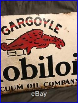 Vintage Orig. Mobiloil Gargoyle Double Sided Porcelain Flange Sign 25.75 x 15.5