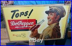 Vintage Original 1940s Dr. Pepper Advertising Cardboard Sign Litho WWII Era