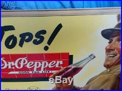Vintage Original 1940s Dr. Pepper Advertising Cardboard Sign Litho WWII Era