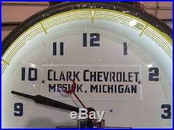 Vintage Original 1948 Clark Chevrolet Neon Dealer Advertising Clock Sign Runs