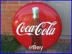 Vintage Original 1950's 36 Inch Coca-cola Button Sign With Original Hanger