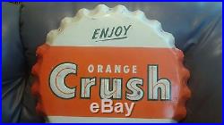 Vintage Original 1950's Orange Crush Soda 19.5 Bottle Cap Stout Tin Metal Sign