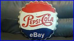 Vintage Original 1950's Pepsi Cola Soda Button Bottle Cap Tin Metal Sign