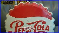 Vintage Original 1950's Pepsi Cola Soda Button Bottle Cap Tin Metal Sign