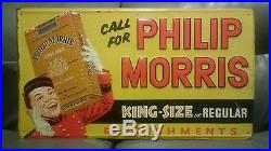 Vintage Original 1950's Philip Morris Tobacco Tin Metal Embossed SignRARE