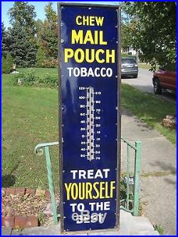 Vintage Original 6 ft Porcelain Mail Pouch Tobacco Thermometer Sign