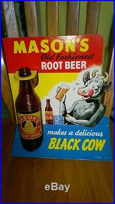 Vintage Original 60s MASON'S ROOT BEER Black Cow Advertising Bottle Display Sign