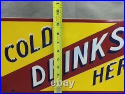 Vintage Original Advertising Cold Drinks Here Metal Sign 60's Era Vintage Original Advertising Cold Drinks Here Metal Sign 60's Era