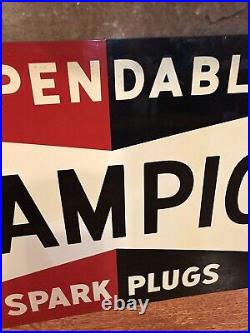 Vintage Original CHAMPION Spark Plugs Metal Advertising Sign 1960s 12 x 26 #1