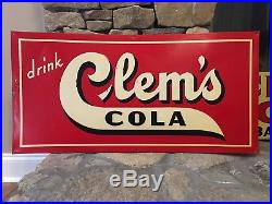 Vintage/Original CLEM'S COLA Metal Embossed Soda SignSUPER RARE/CLEAN/NEATLQQK