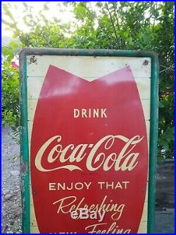 Vintage Original Coca Cola Fishtail sign soda coke metal 1940s or 50s